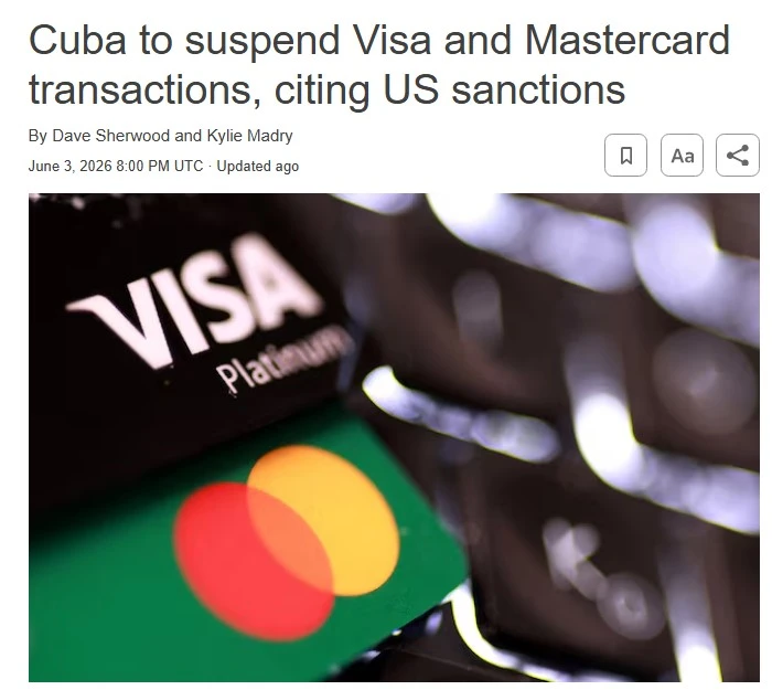 মার্কিন অবরোধের প্রভাব: ভিসা-মাস্টারকার্ড লেনদেন স্থগিতের ঘোষণা কিউবার
